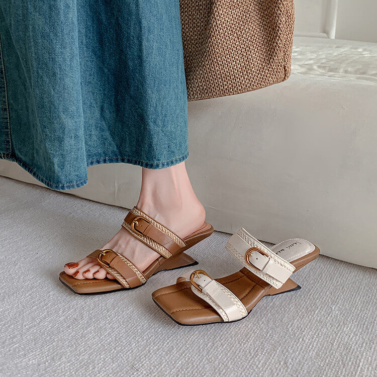 Karin Luna Hot-Selling In Stock  Retro Wedge Belt Square Toe Irregular Heel