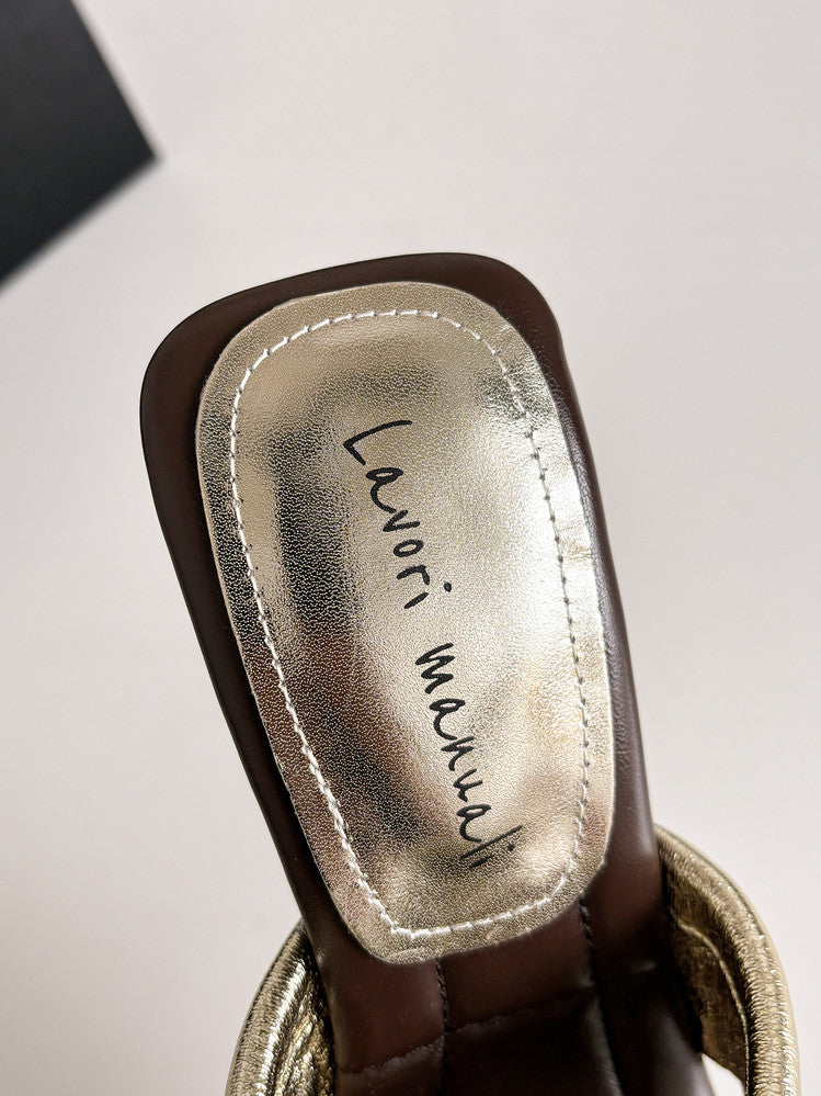 Karin Luna In Stock  Spot Goods  Large Rhinestone Square-Toed Crystal Heel Slippers