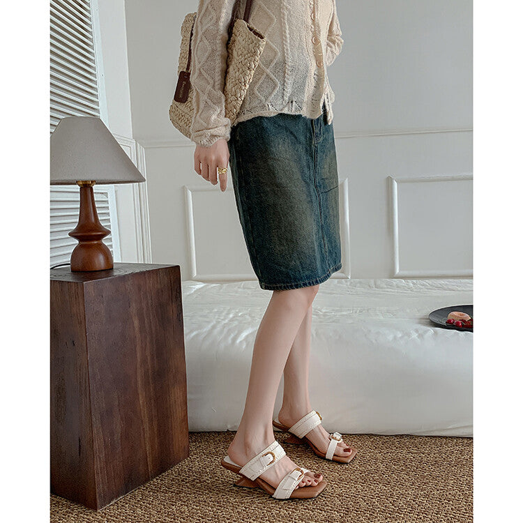 Karin Luna Hot-Selling In Stock  Retro Wedge Belt Square Toe Irregular Heel