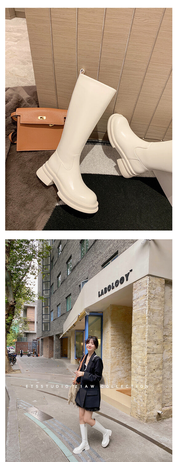 Karin Luna In Stock Spot Goods  Always in stock  Classic Basic Style Round Toe Thick Sole Knight Boots