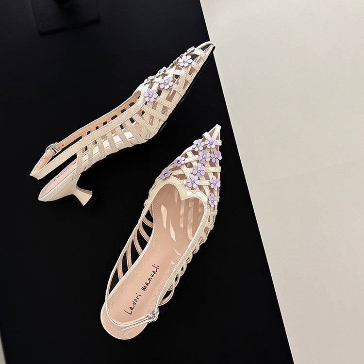 Karin Luna In Stock Spot Goods  Purely Handmade Flowers High-end Hollow Out Sandals