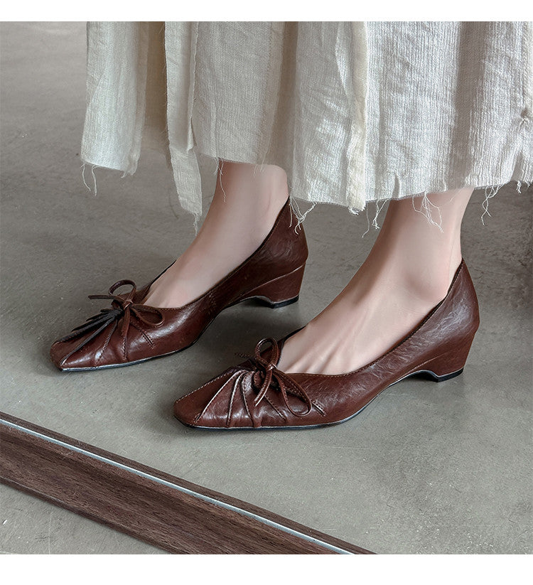 Karin Luna French Style Wrinkled Square Toe Height-Increasing Flats