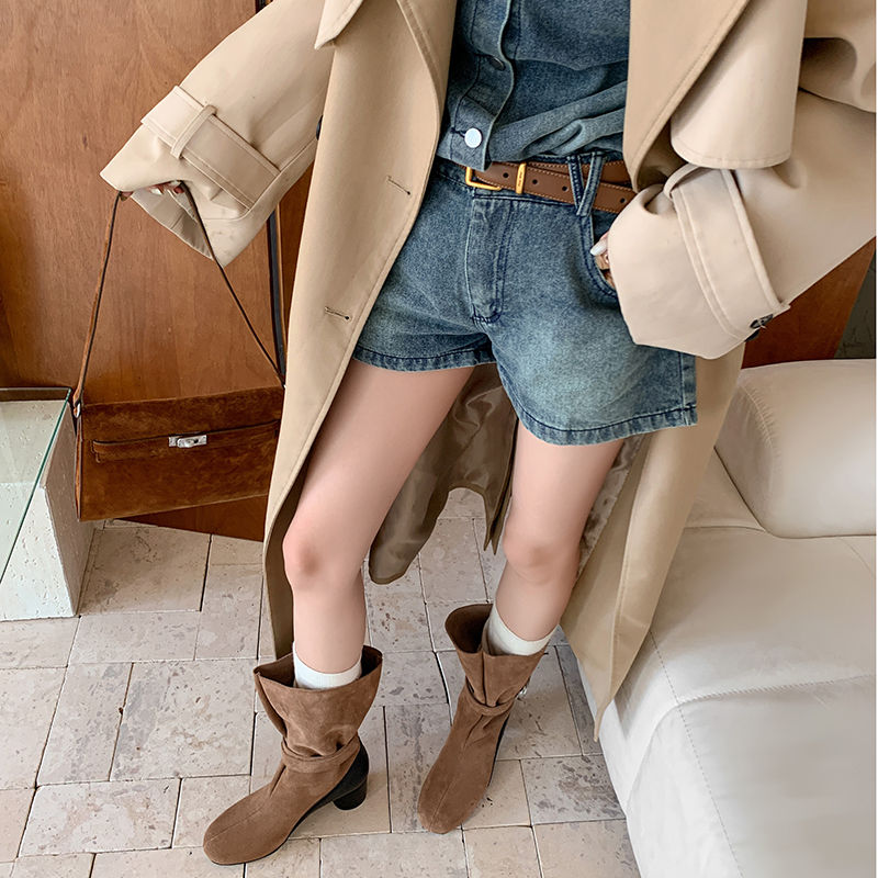 Karin Luna In Stock Spot Goods  Belt Buckle High Heel Large Tube Small Short Boots