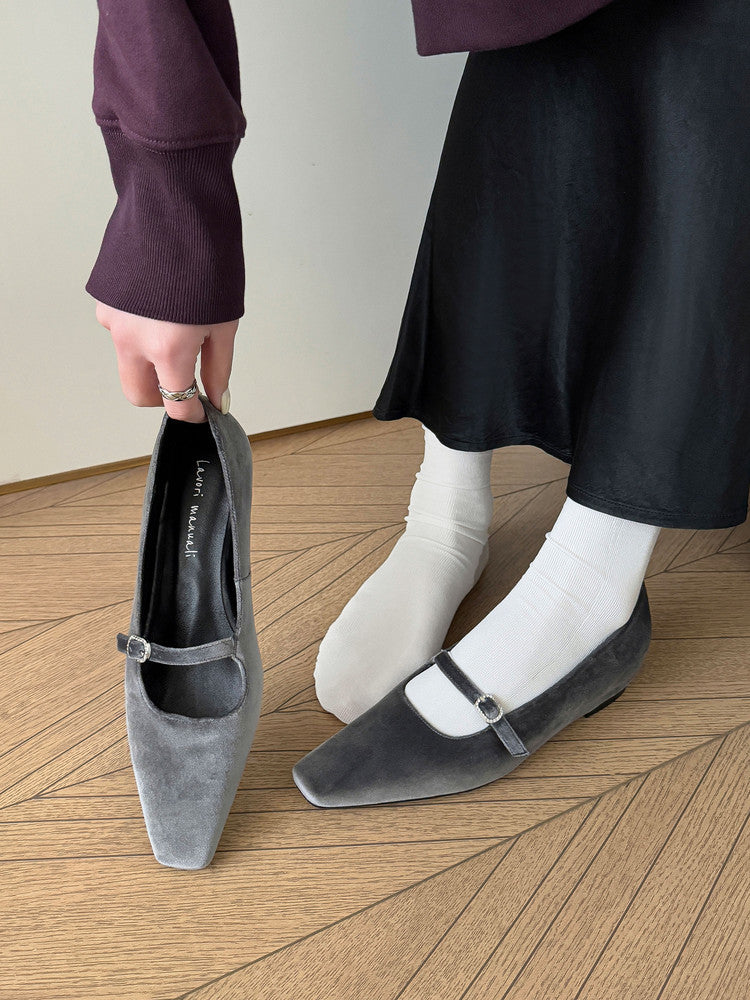 Karin Luna In Stock Spot Goods  Elegant Square-Toe One-Strap Height-Increasing Flats