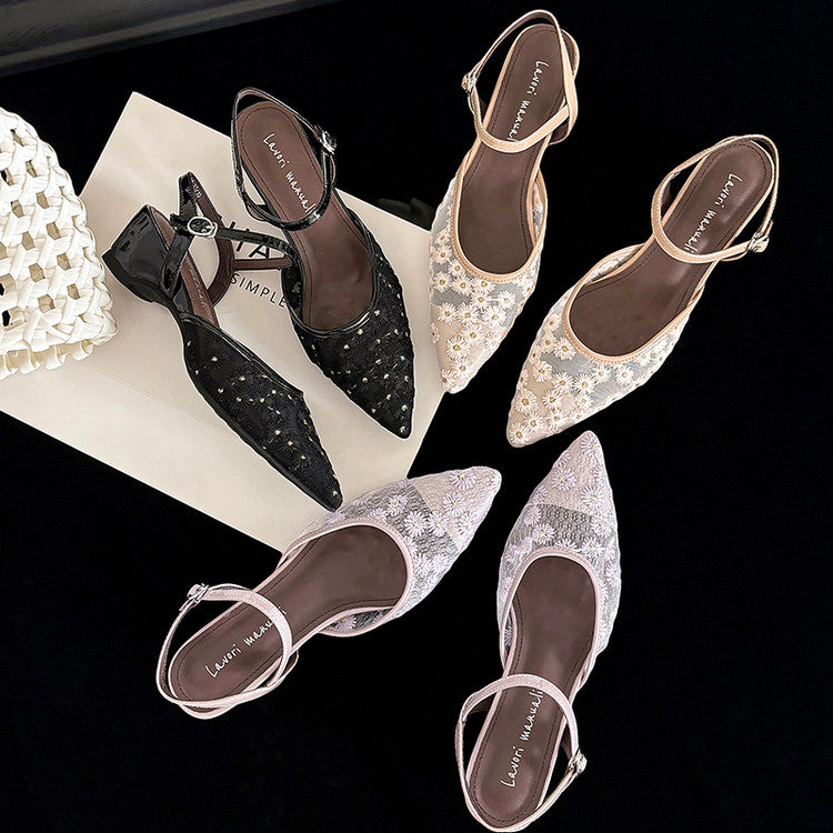 Karin Luna In Stock Spot Goods Embroidered Daisy Sheepskin Mesh Elegant Closed-Toe Slippers