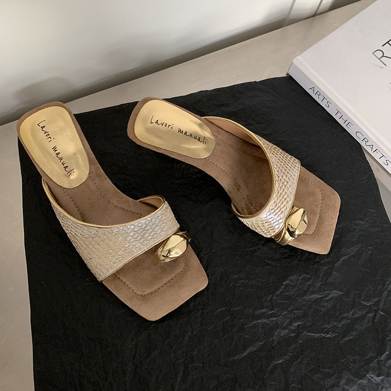 Karin Luna Fish Skin Series~Minimalist Square Toe Popular Irregular Heel Slippers