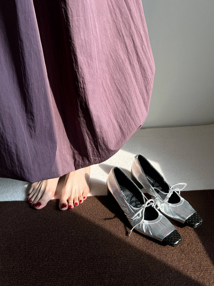 Karin Luna In Stock Spot Goods  Retro Sweet Bowknot Granny Wrinkled Single Shoes
