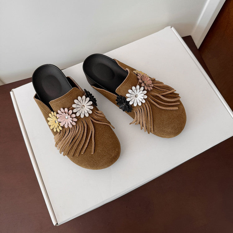 Karin Luna   Tassel Three-Dimensional Flower Thick-Soled Closed-Toe Slippers