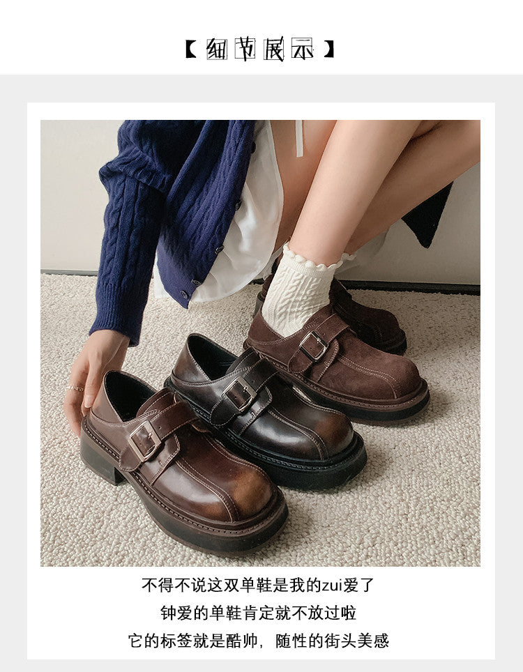 Karin Luna In Stock Spot Goods Metal Round Toe Cow Leather Thick Sole Flats