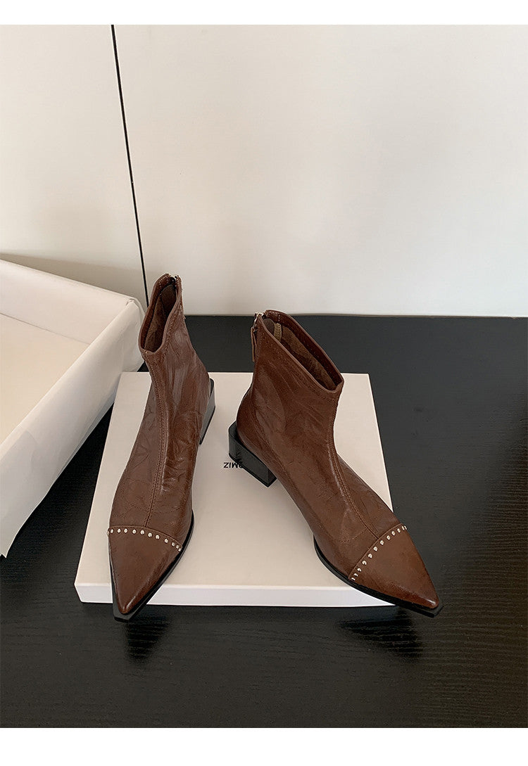 Karin Luna In Stock In Stock Slim Boots Series~Pointed Toe Rivet Slim Short Boots