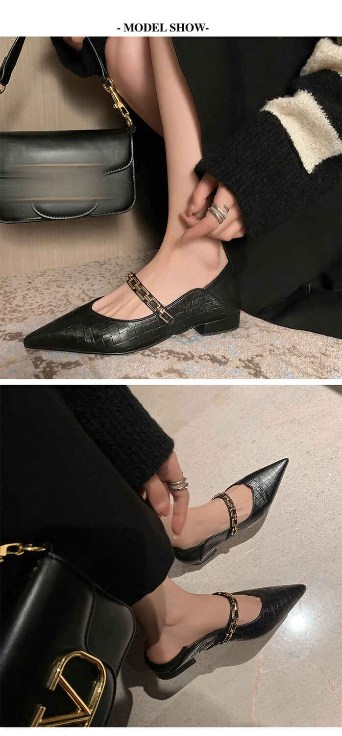 Karin Luna has prepared stock  Metal Fasteners Commuting Style Pointed Toe Chunky Heel Stone Pattern Large Single Shoes