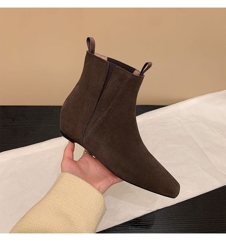 Karin Luna Classic Style Internal Height Increase Cowhide Leather Small Square Toe Short Fashion Boots