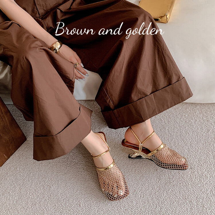 Karin Luna Highlights Fairness~In stock  Closed-Toe Diamond Mesh Unisex Convertible Sandals