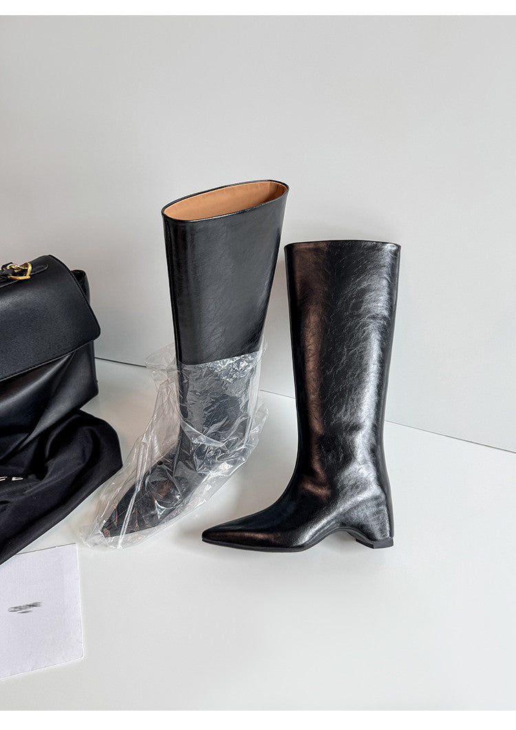 Karin Luna Minimalist Style High Tube Pointed Toe Hidden Heel Boots