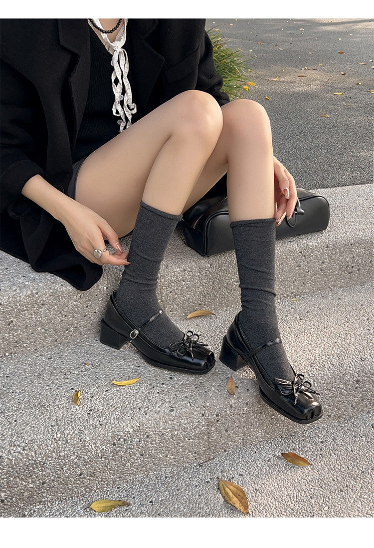 Karin Luna In Stock Spot Goods   One-strap Bowknot Square Toe Chunky Heel Mary Jane Shoes