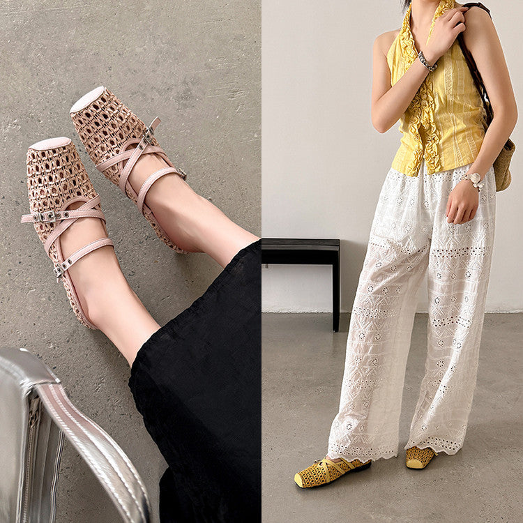Karin Luna In Stock Spot Goods  Hot-Selling Square-Toe Woven Pig Nose Closed-Toe Slippers