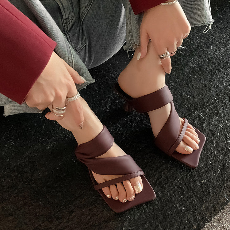Karin Luna Best-selling in stock Minimalist Style  All-Matching Irregular Ultra-Soft Strap Square Toe High Heels