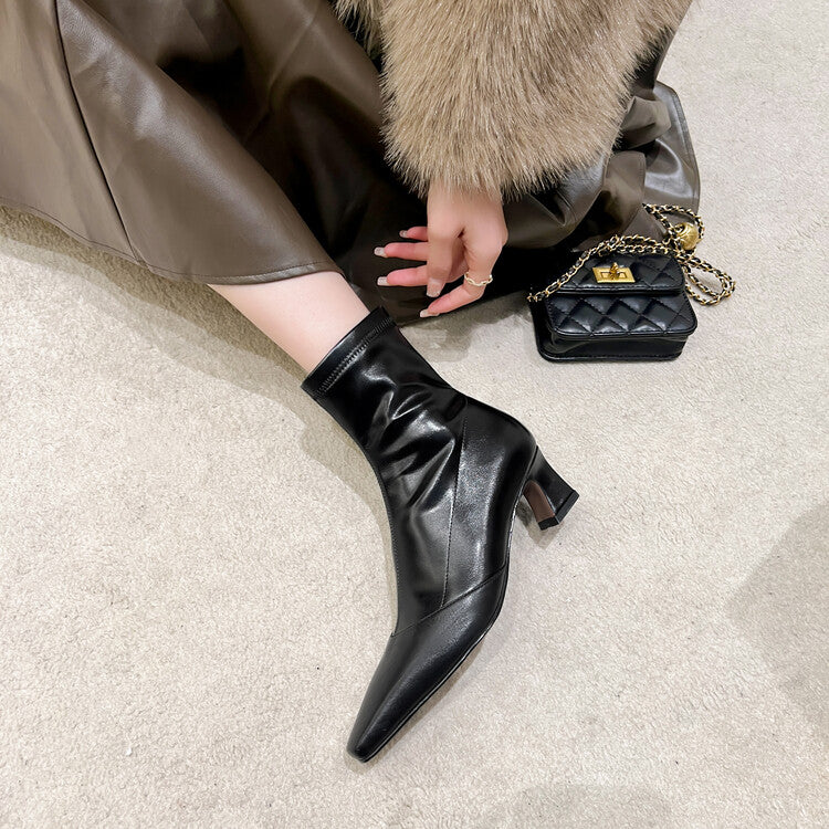 Karin Luna Elegant Small Square Toe Chunky Heel Slim Boots