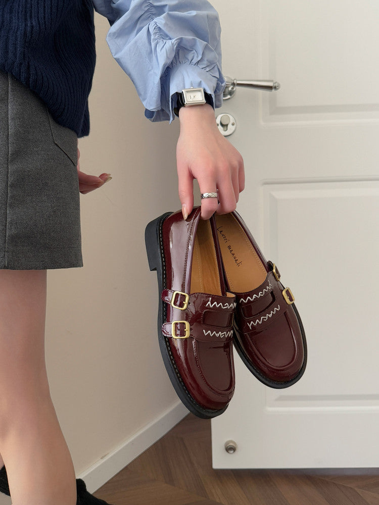 Karin Luna In Stock Spot Goods  Retro Style Slip-On Metal Buckle Loafers
