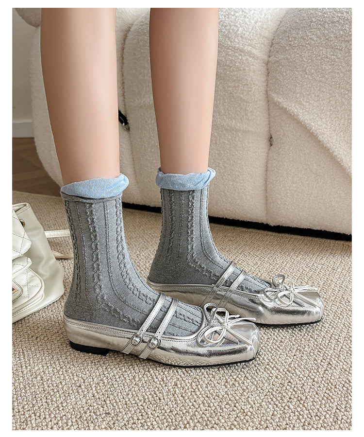 Karin Luna In Stock In Stock   Summer New Sweet Bowknot Color Block Square Toe Height-Increasing Slippers