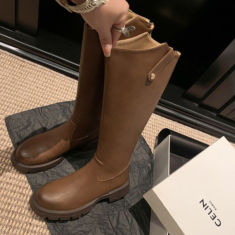 Karin Luna Hot-Selling In Stock   Basic Casual Hot-Selling Round-Toe Long Boots Full Cowhide Leather Long Boots Flat Bottom Hot Sale