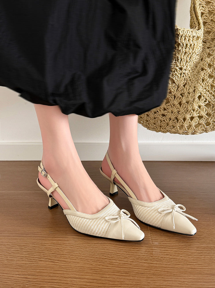 Karin Luna In Stock Spot Goods Braided Style Elegant Thin Heel Pointed Toe Closed-Toe Sandals