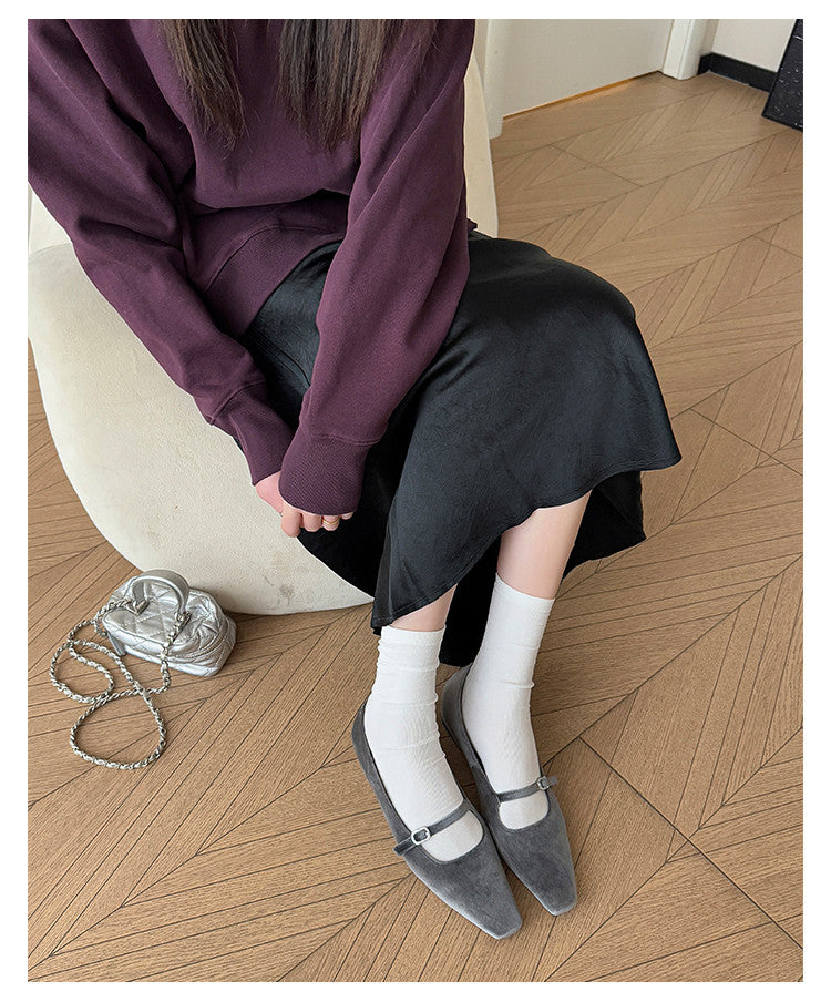 Karin Luna In Stock Spot Goods  Elegant Square-Toe One-Strap Height-Increasing Flats