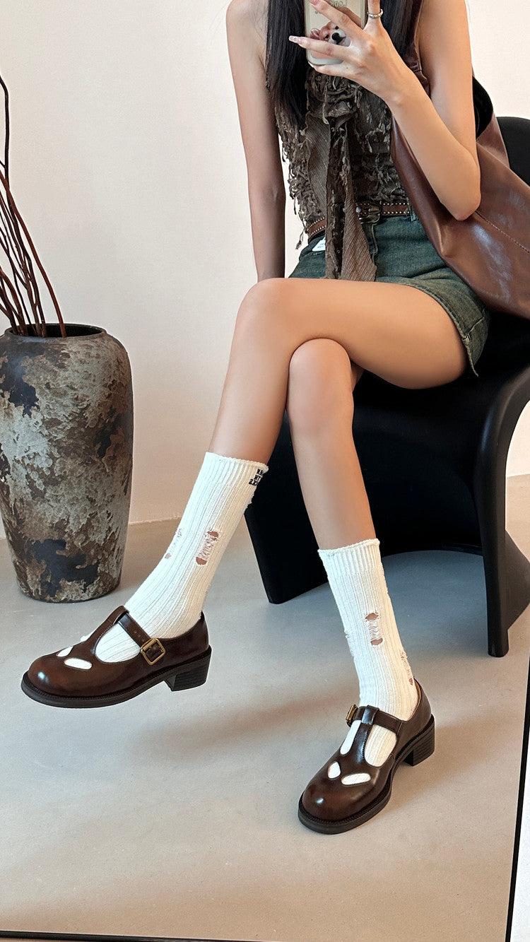 Karin Luna In Stock Spot Goods Minimalist Retro British Style Irregular Hollow Single Shoes