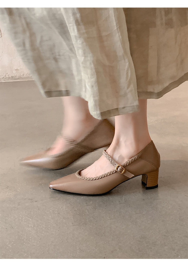 Karin Luna Braided Element Design Chunky Heel Square Toe Single Strap Shoes