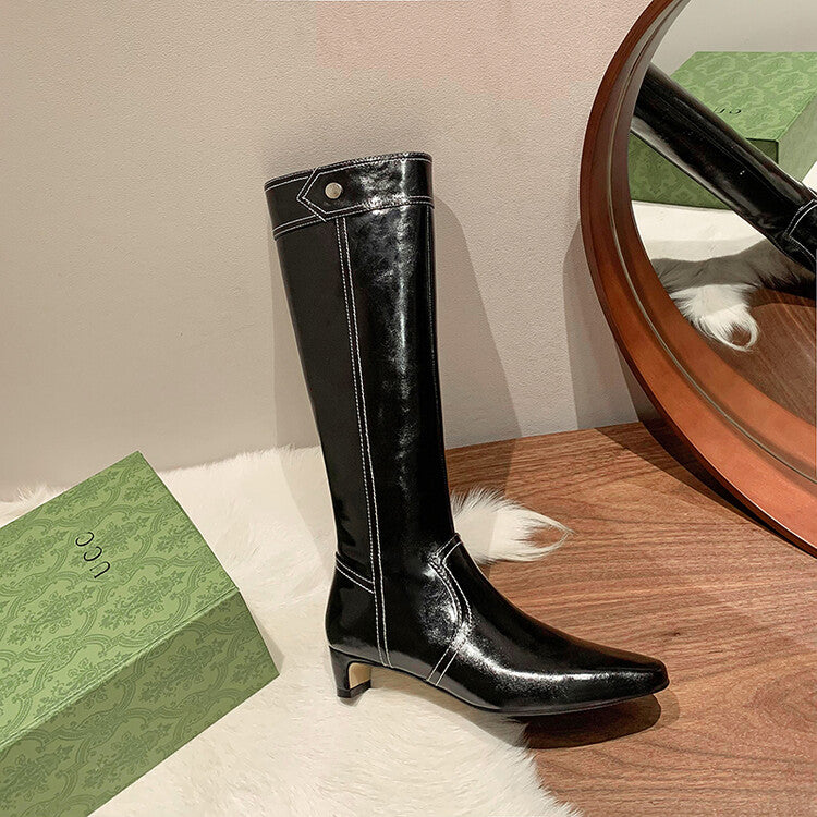 Karin Luna In Stock Spot Goods  Vintage Open Stitch Small Square Toe High Heel Side Zipper Riding Boots