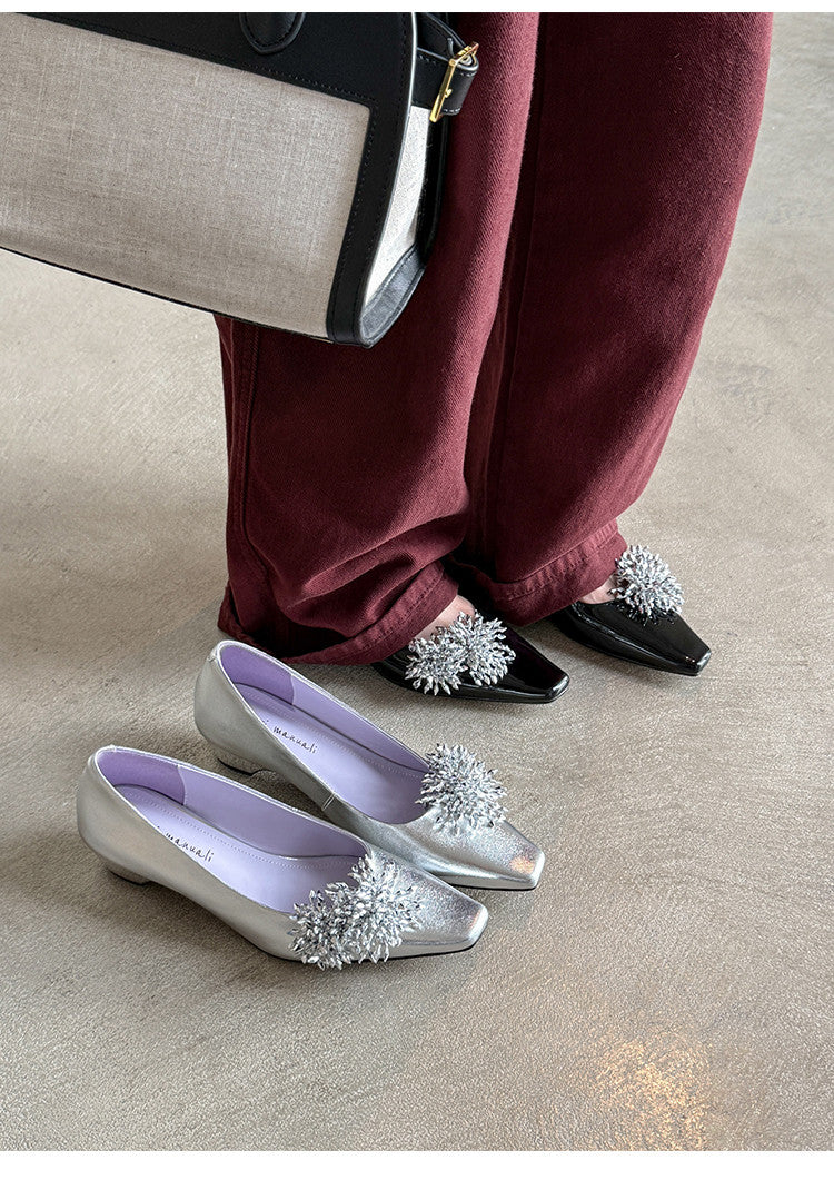 Karin Luna In Stock Spot Goods Exquisite Fireworks Buckle Small Square Toe Chunky Heel Commuter Shoes