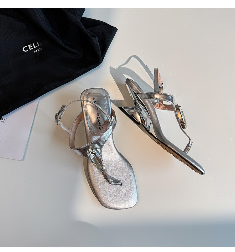 Karin Luna Bestseller Element Square Toe Irregular Heel Super Stable Toe Clip Sandals