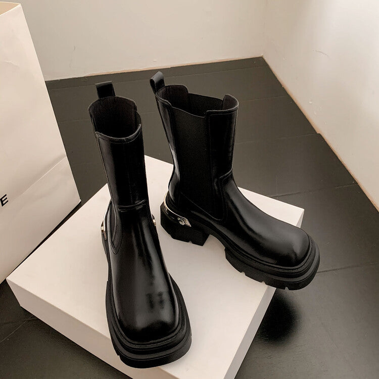 Karin Luna da Brand Series~Rear Metal Decoration Thick Sole Stretch Boots