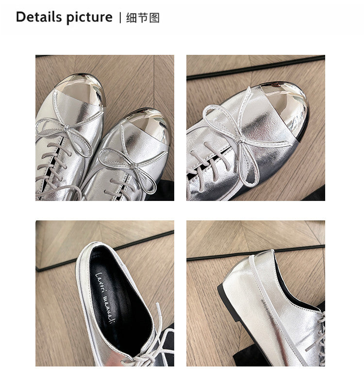 Karin Luna In Stock Spot Goods  Casual Lace-Up Metal Toe Bow Deep Mouth Single Shoes