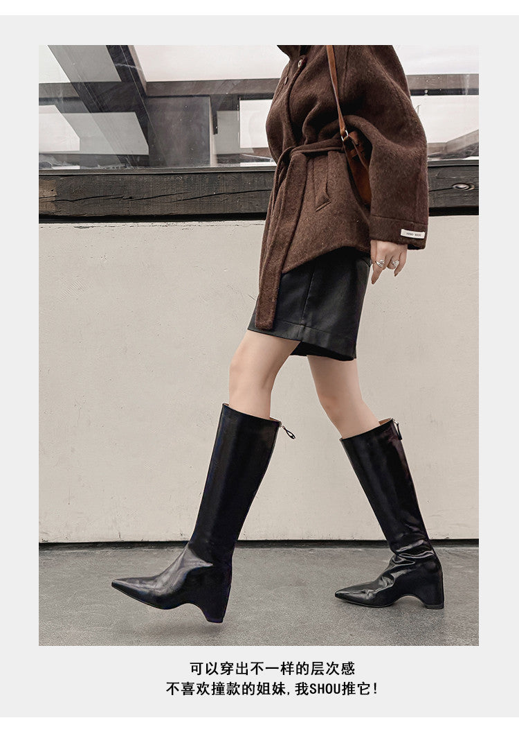 Karin Luna Elegant Style Pointed Toe Internal Height Increase Long Boots