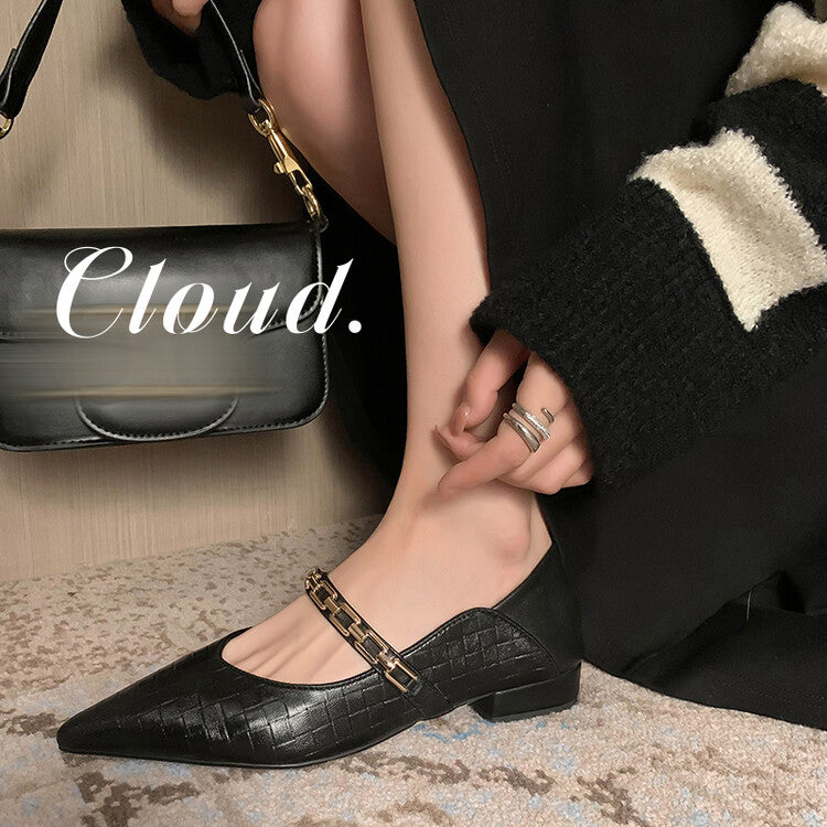 Karin Luna has prepared stock  Metal Fasteners Commuting Style Pointed Toe Chunky Heel Stone Pattern Large Single Shoes