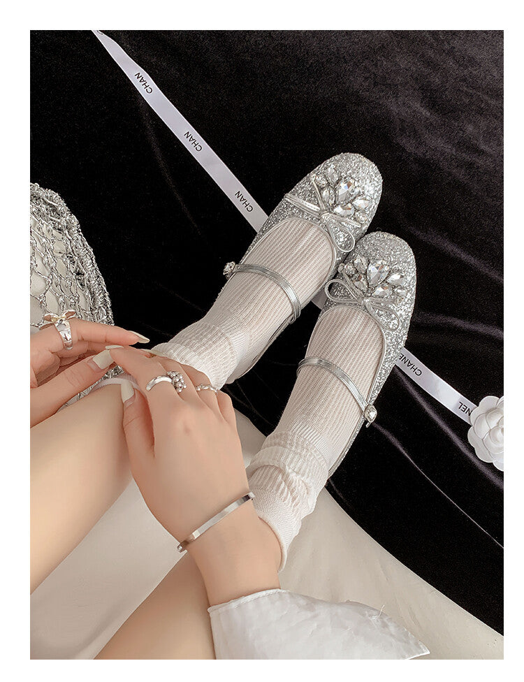Karin Luna In Stock In Stock  Rhinestone One-Strap Round-Toe Slip-On Height-Increasing Soft Slippers