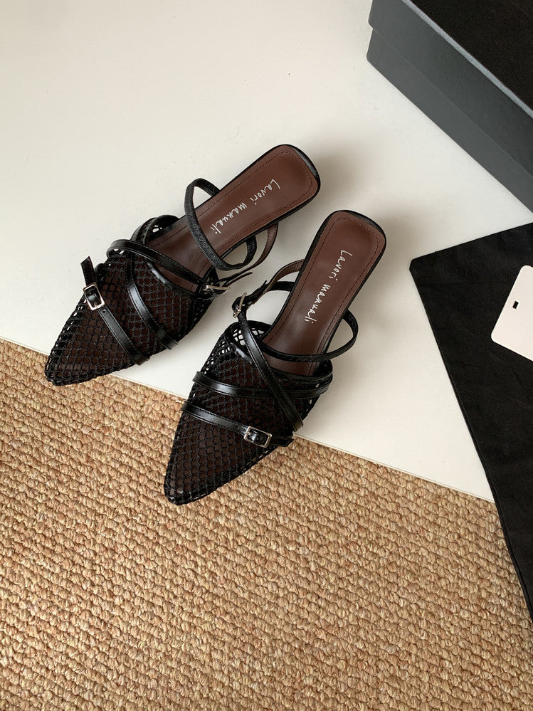 Karin Luna In Stock  Spot Goods  Mesh Series Elegant Closed-Toe Belt Buckle Slippers