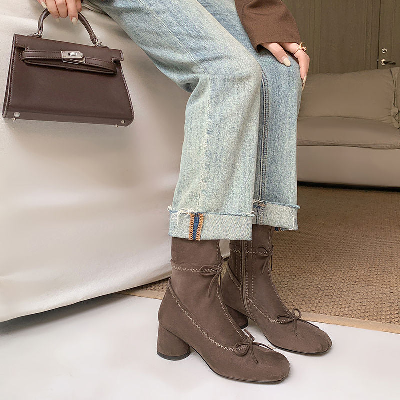 Karin Luna In Stock Spot Goods Hot-Selling Sweet Standard Bow Round-Toe Slim Short Boots