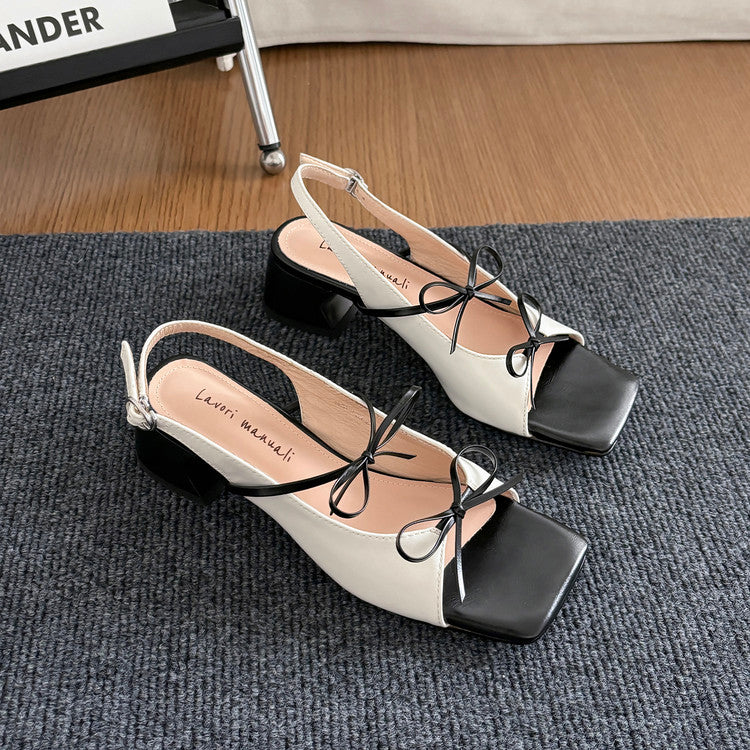 Karin Luna In Stock Spot Goods Square Toe Double Bow Thick Heel Sandals
