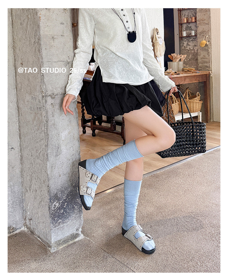 Karin Luna In Stock Spot Goods Casual Thick-Soled Belt Buckle Slippers