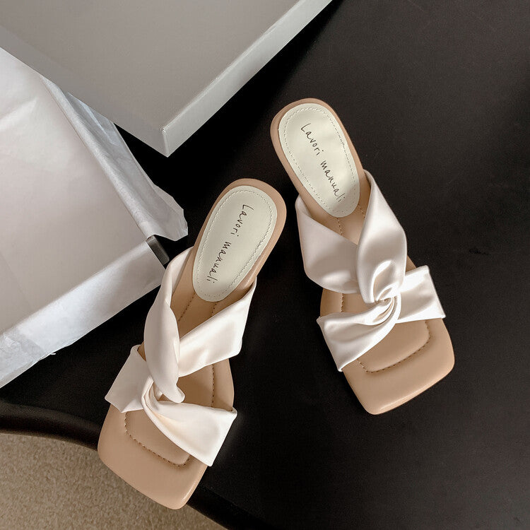 Karin Luna In Stock Spot Goods Sheepskin Version~ Cross Strap Square Toe High Heel Slippers