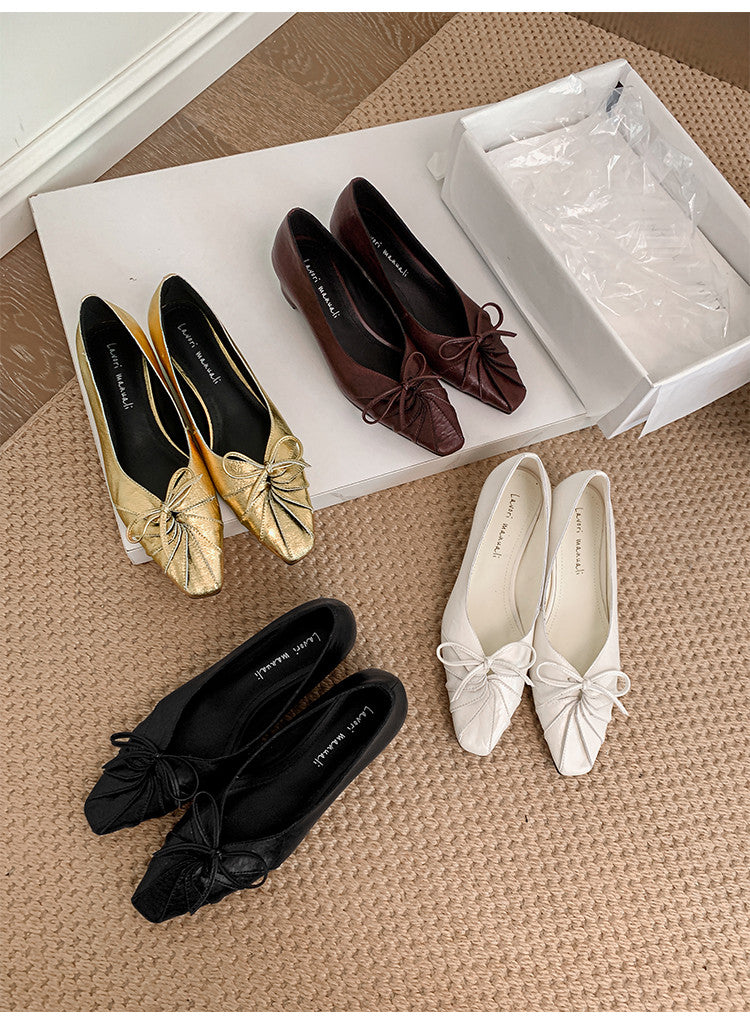 Karin Luna French Style Wrinkled Square Toe Height-Increasing Flats