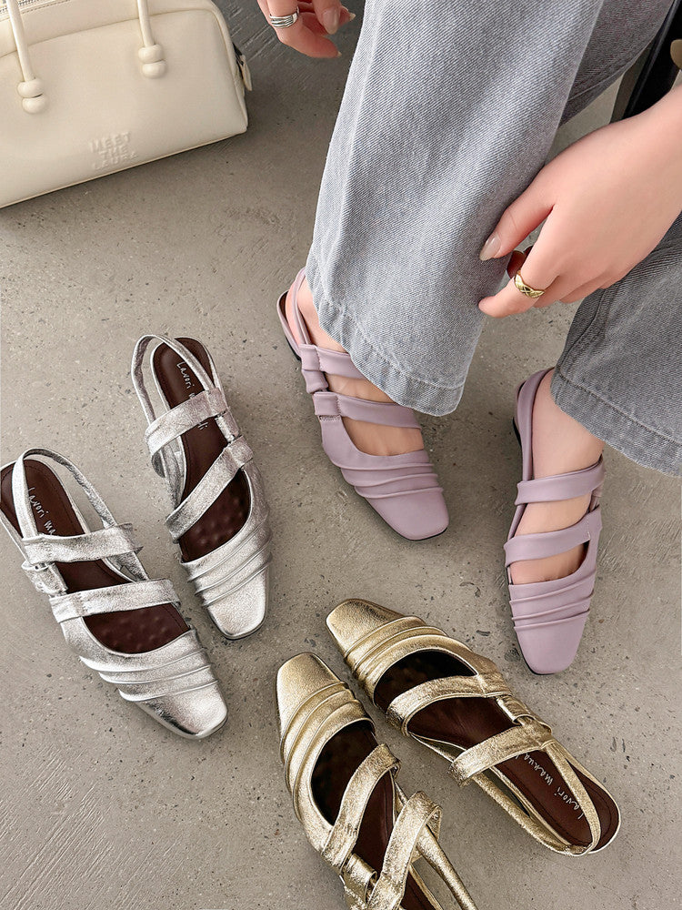 Karin Luna In Stock In Stock Minimalist Soft Upper Small Square Toe Chunky Heel Sandals