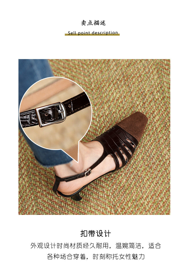 Karin Luna In Stock Spot Goods   French Retro Small Square Toe Closed-Toe Elegant Closed-Toe Sandals