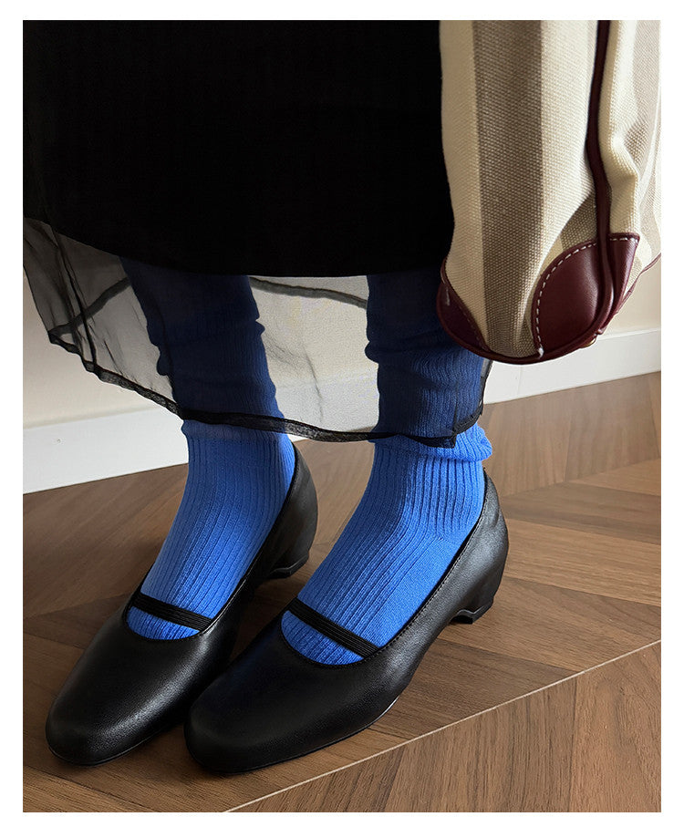 Karin Luna In Stock Spot Goods    Retro Elastic Band Chunky Heel Single Shoes