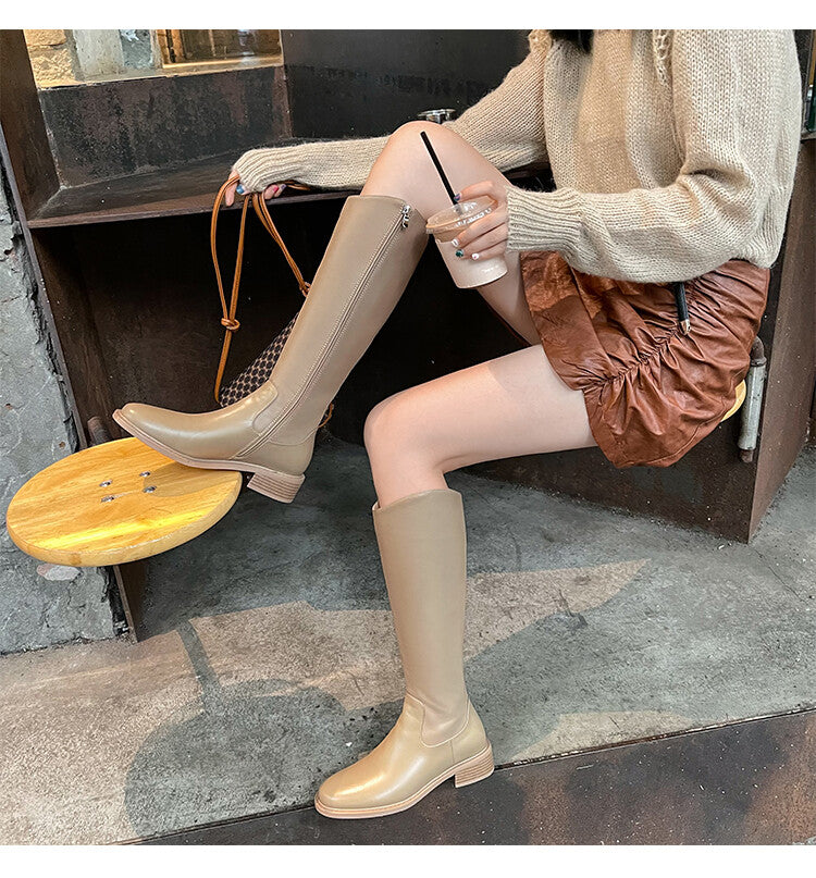 Karin Luna In Stock  Cowhide Niche Versatile Style Knight Boots