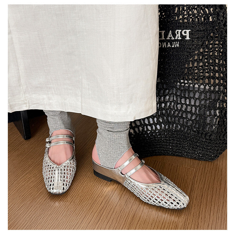 Karin Luna In Stock Spot Goods Hollow Woven One-Strap Closed-Toe Slippers