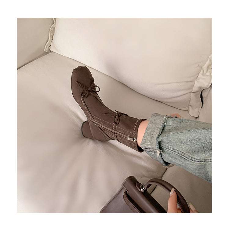 Karin Luna In Stock Spot Goods Hot-Selling Sweet Standard Bow Round-Toe Slim Short Boots