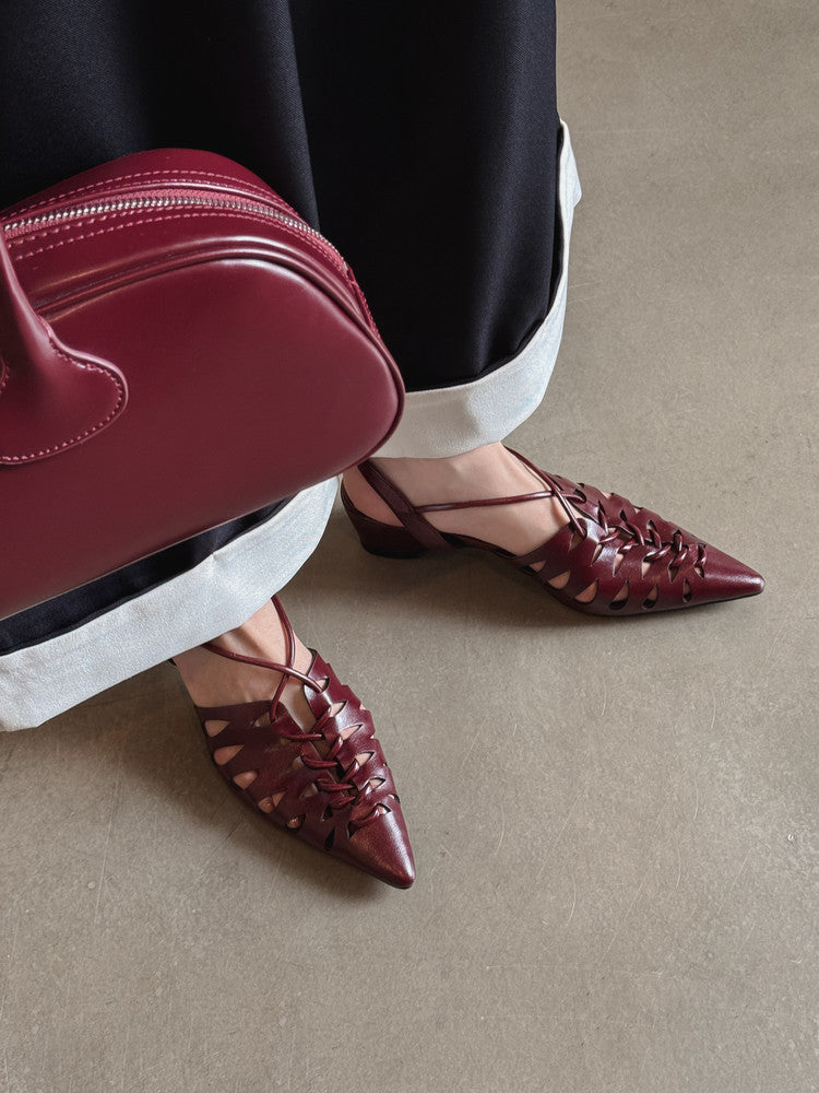 Karin Luna Braided Style ~Cross-woven Pointed Toe Closed-toe Sandals